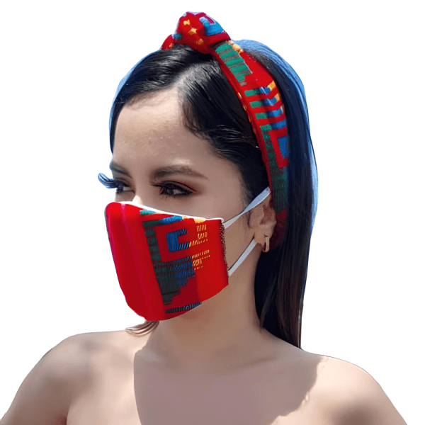 Mexican Mask and Headband Set / Vibrant Geometric Face Mask with Headband / Bold Mexican Accessory